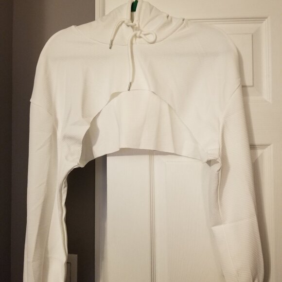 SHEIN Tops - NWOT SHEIN White Crop-Top Waffle Hoodie